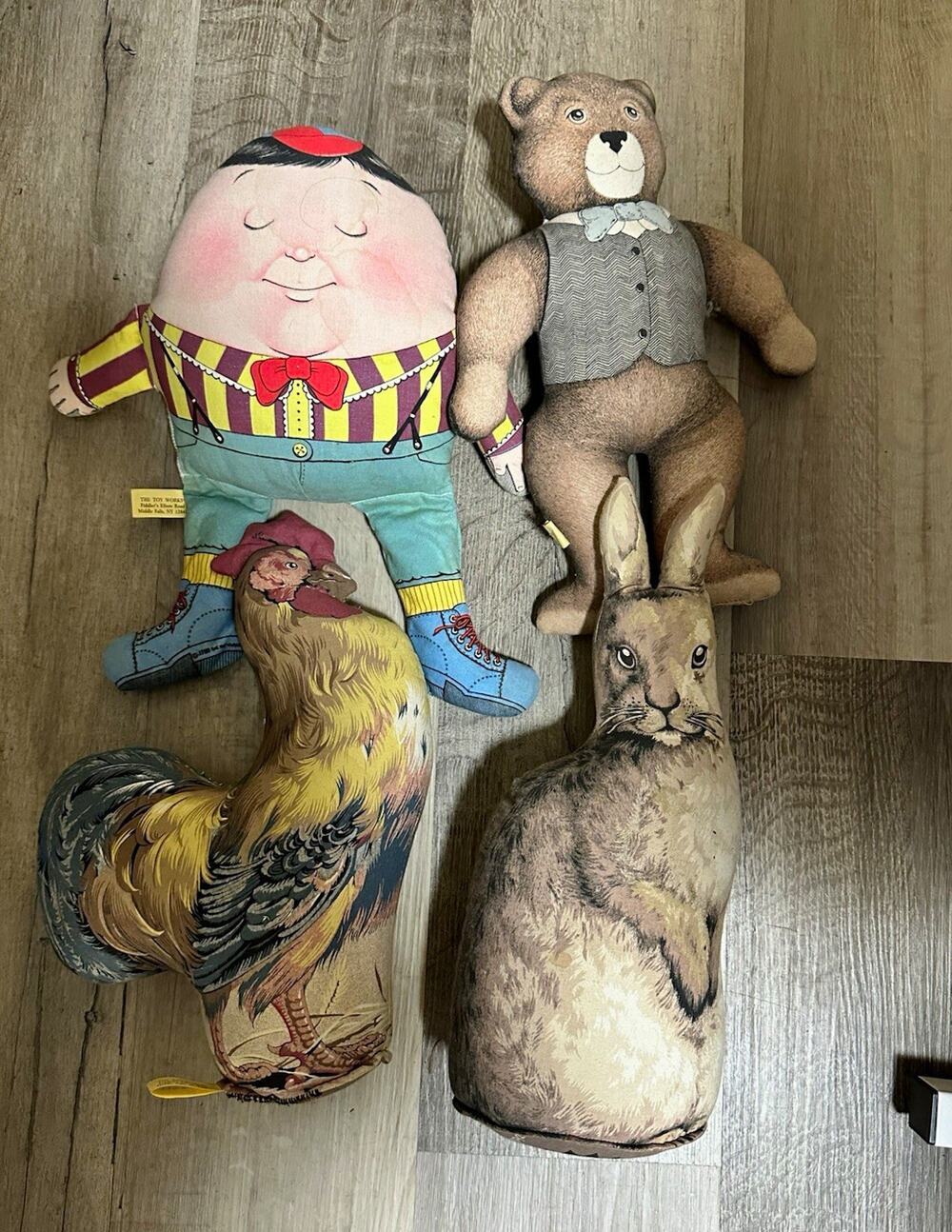 VTG 80s LOT of 4 Arnold Print Works Stuffed 1892 Humpty, teddy, rooster, hare